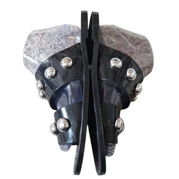 SCHUTZ Lizzie Studded Black Jelly Sandals 9 - Picture 6 of 13